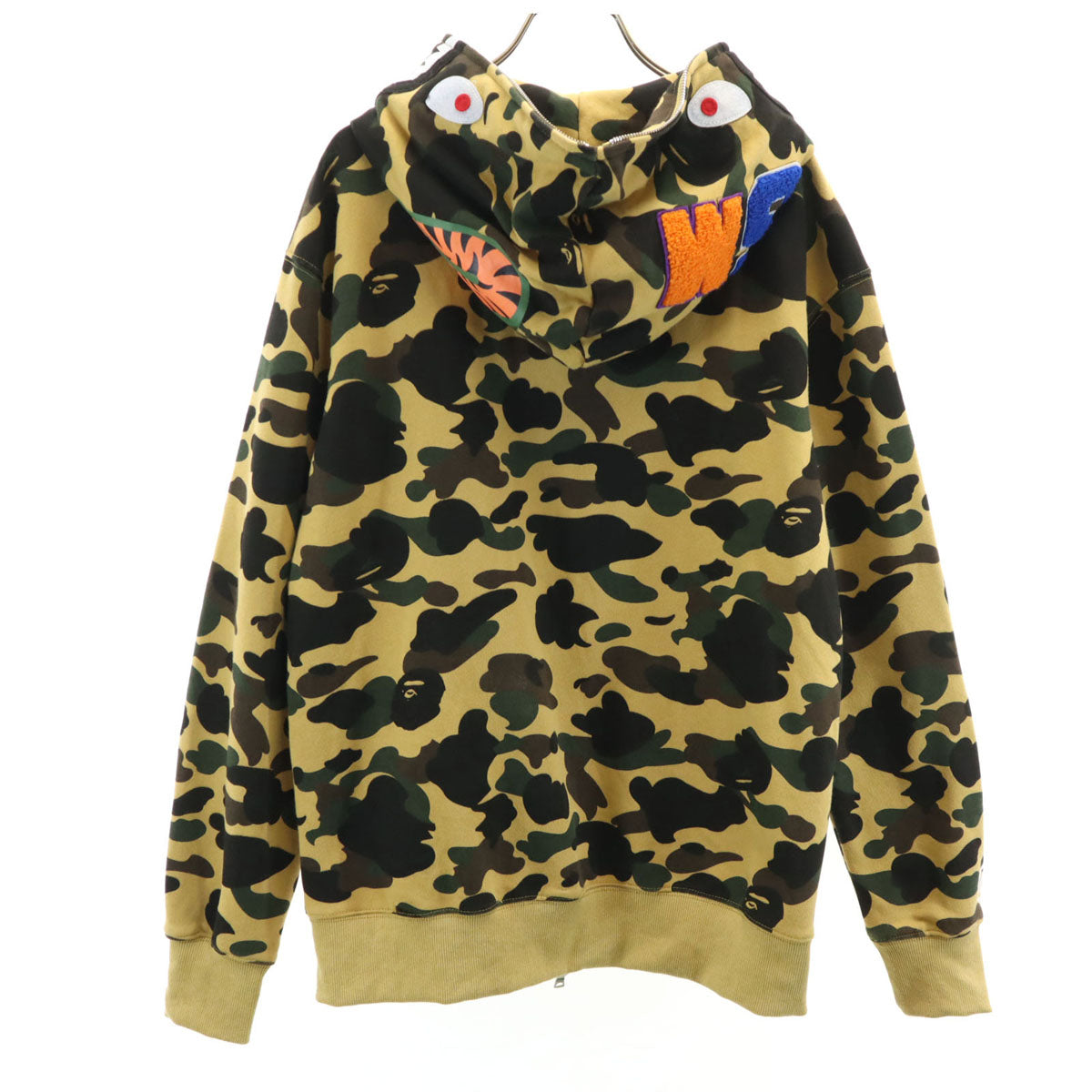 A BATHING APE アベイシングエイプ 日本製 カモフラ柄 長袖 スウェット シャーク ジップパーカー M キャメル 迷彩 メンズ