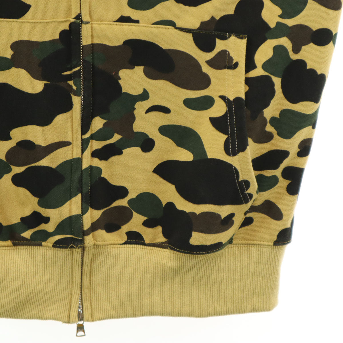 A BATHING APE アベイシングエイプ 日本製 カモフラ柄 長袖 スウェット シャーク ジップパーカー M キャメル 迷彩 メンズ