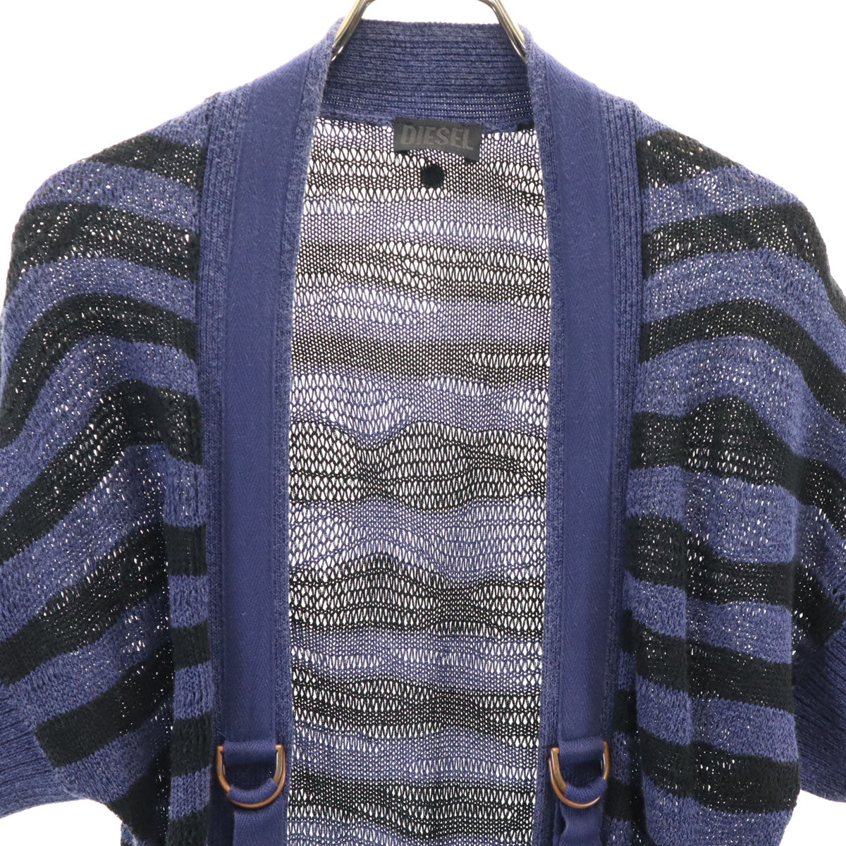 DIESEL ディーゼル ボーダー柄 フレンチスリーブ ロング ニットカーディガン XS ネイビー レディース