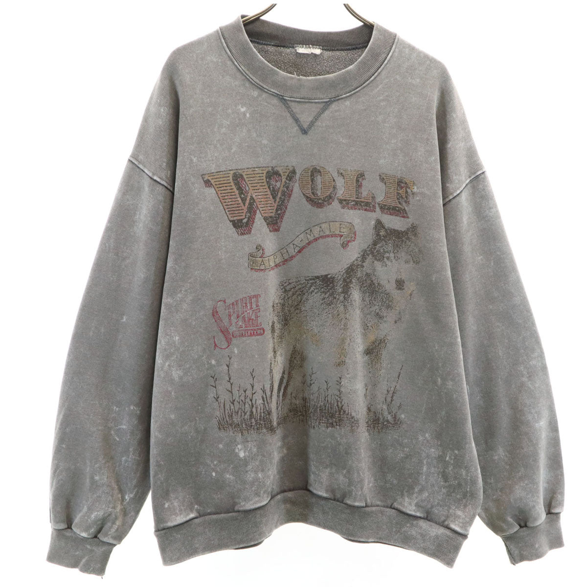 90s オールド ウルフ プリント 長袖 スウェット トレーナー グレー メンズ