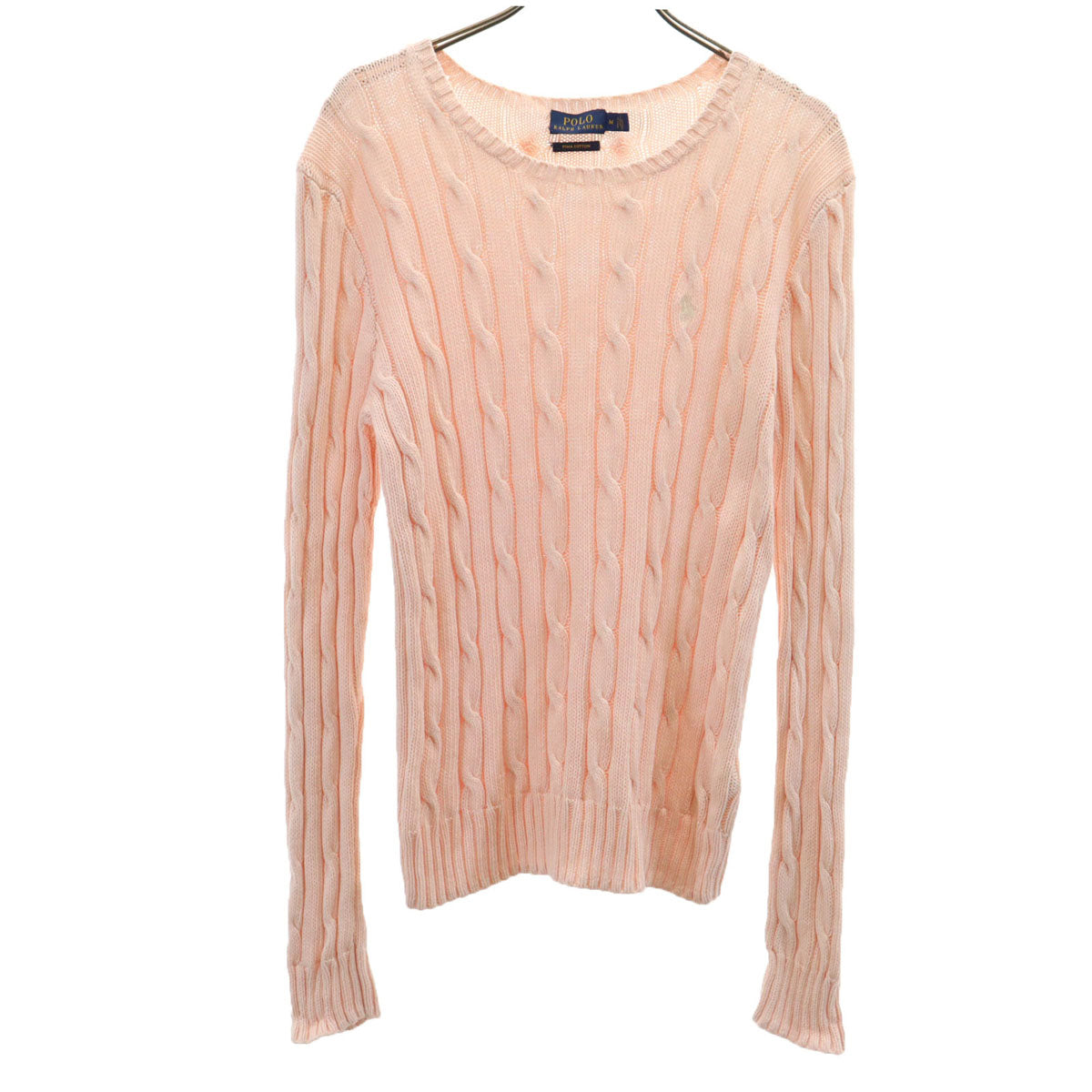 POLO RALPH LAUREN ポロラルフローレン 長袖 ケーブル ニット M サーモンピンク ピマコットン レディース