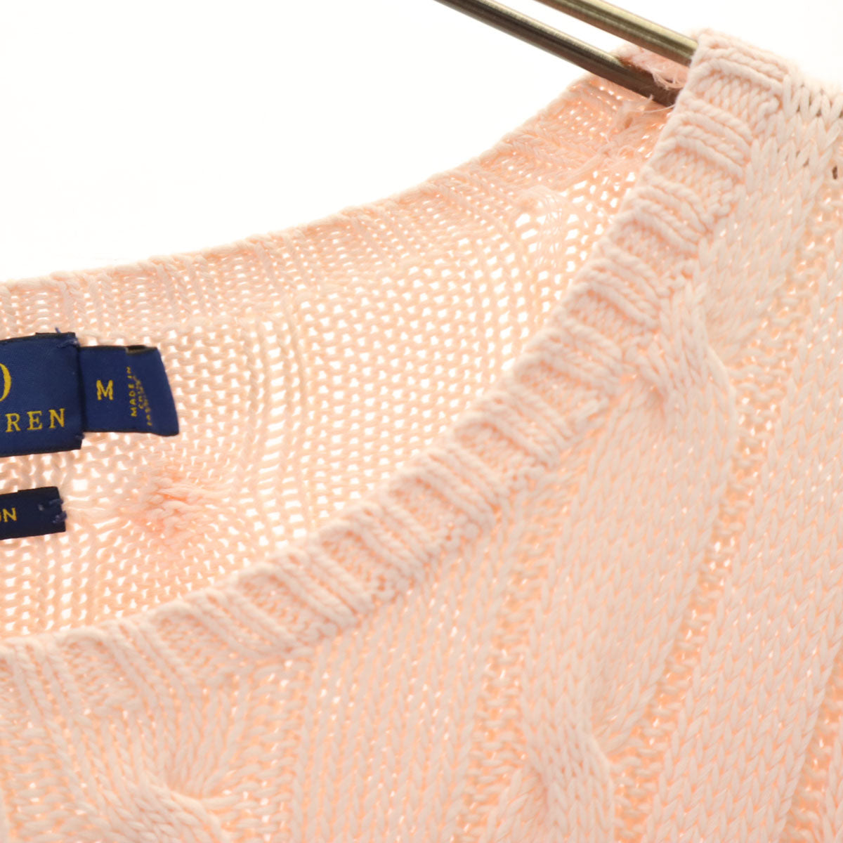 POLO RALPH LAUREN ポロラルフローレン 長袖 ケーブル ニット M サーモンピンク ピマコットン レディース