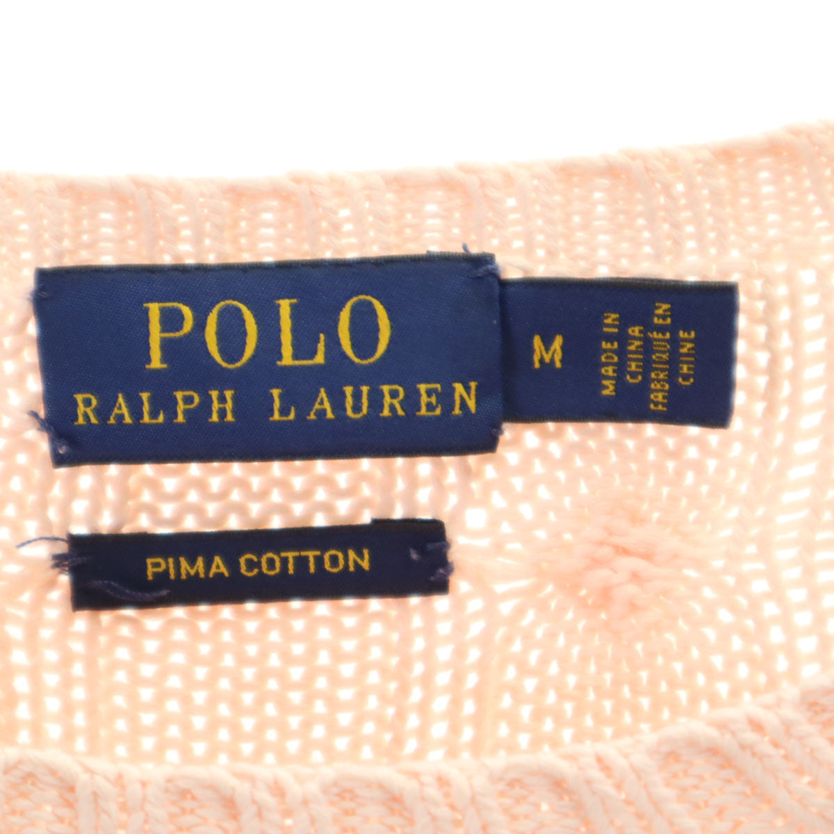 POLO RALPH LAUREN ポロラルフローレン 長袖 ケーブル ニット M サーモンピンク ピマコットン レディース