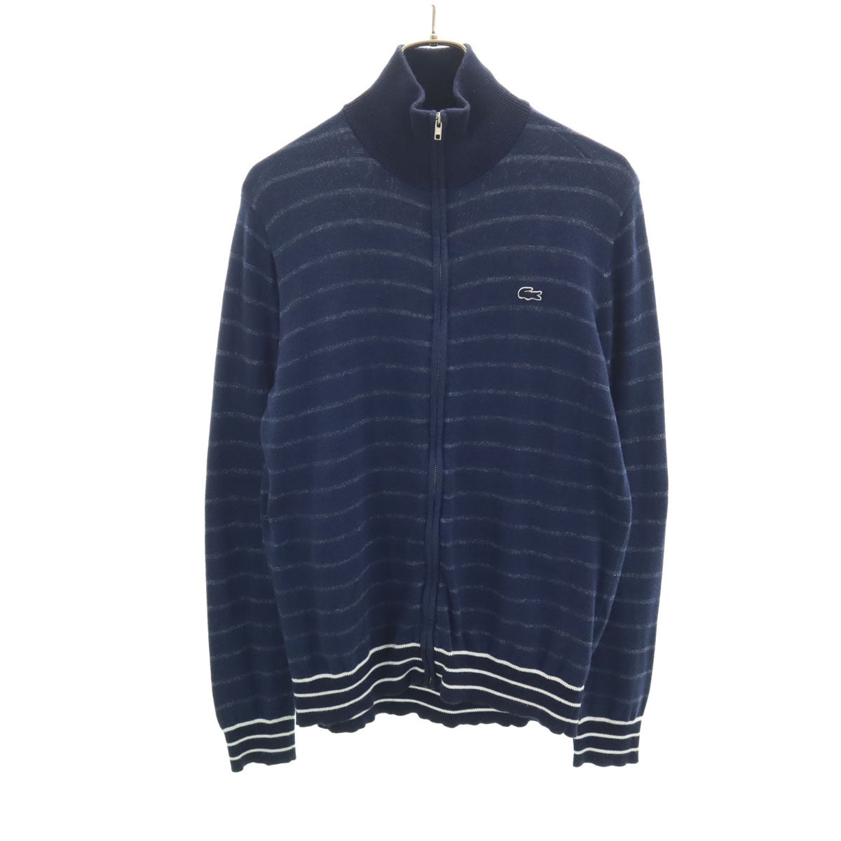 LACOSTE ラコステ ボーダー柄 長袖 ニット ジップジャケット M ネイビー メンズ