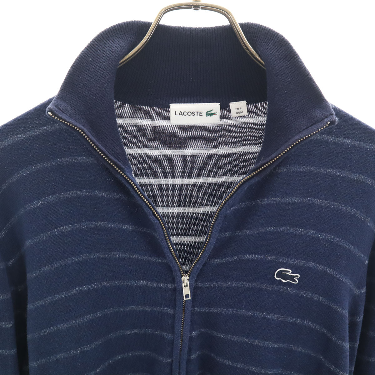 LACOSTE ラコステ ボーダー柄 長袖 ニット ジップジャケット M ネイビー メンズ
