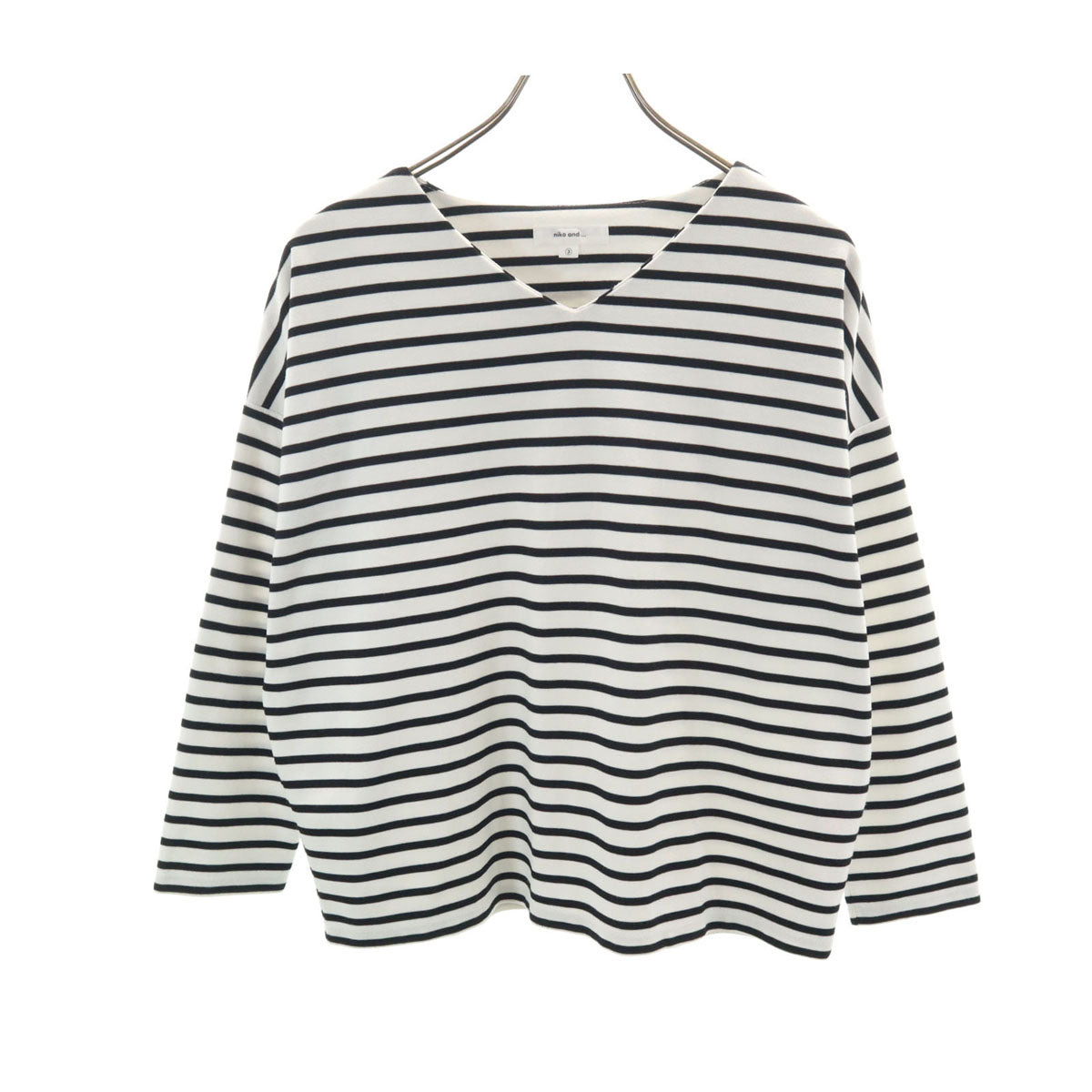 niko and... ニコアンド ボーダー柄 長袖 Vネック カットソー 3 ホワイト レディース
