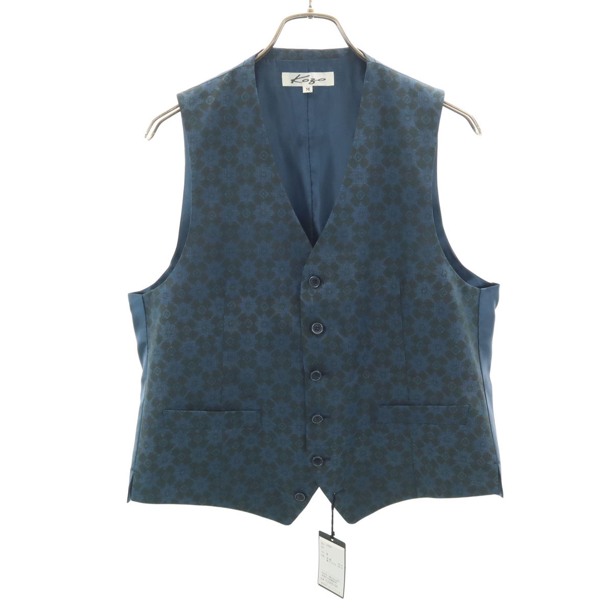 未使用 KOZO 日本製 シルク 総柄 大島紬 ジレベスト M ネイビー メンズ