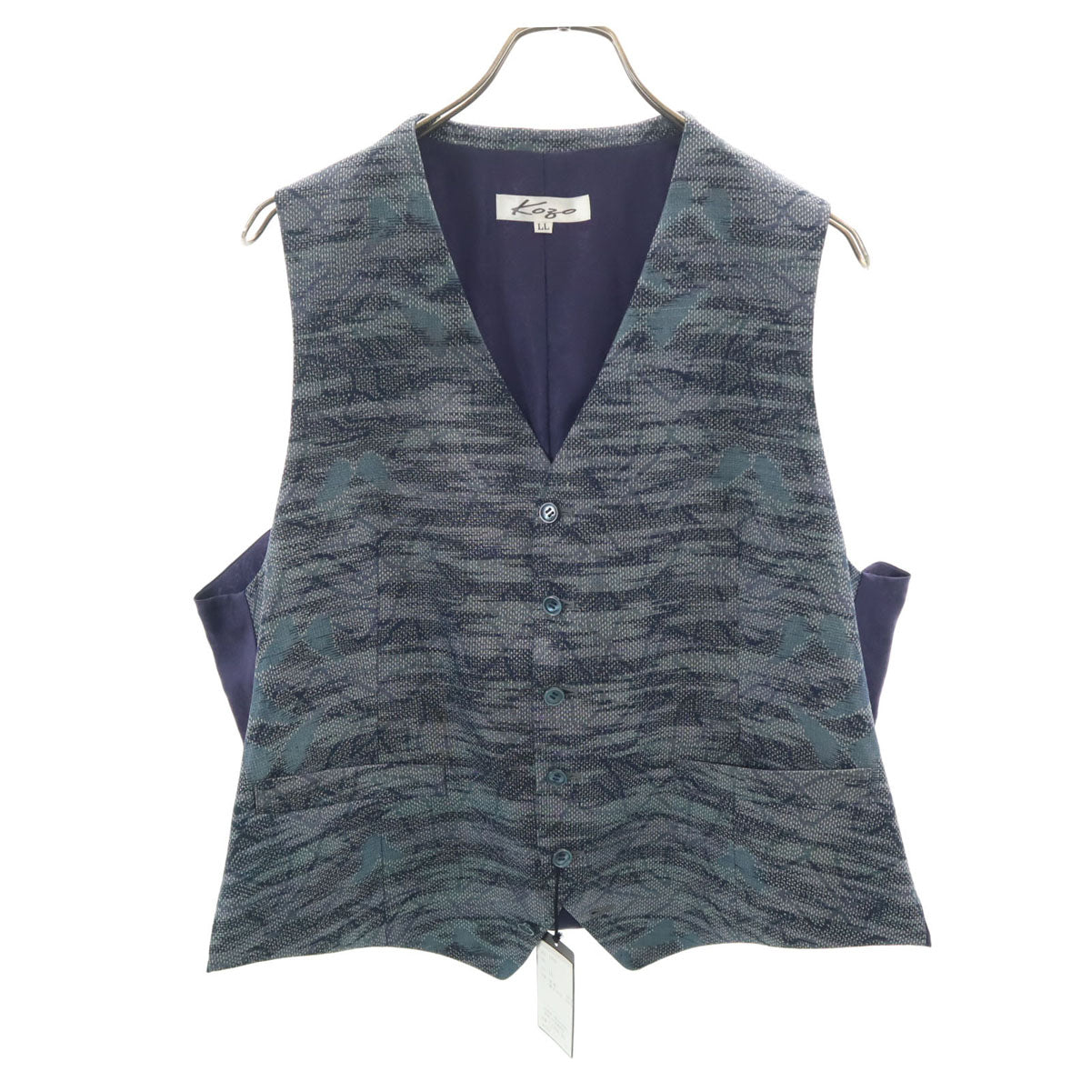 KOZO 未使用 日本製 シルク 総柄 大島紬 ジレベスト LL ネイビー メンズ