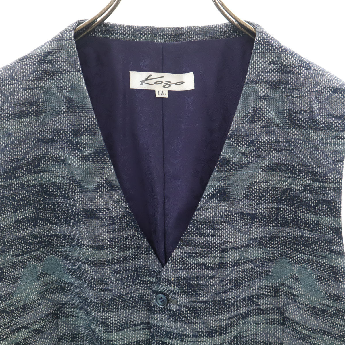 KOZO 未使用 日本製 シルク 総柄 大島紬 ジレベスト LL ネイビー メンズ