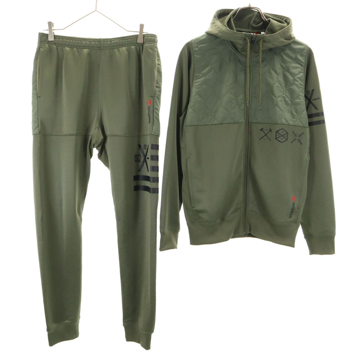 Reebok リーボック 長袖 ジップパーカー 上下 セットアップ M オリーブ ジャージ メンズ