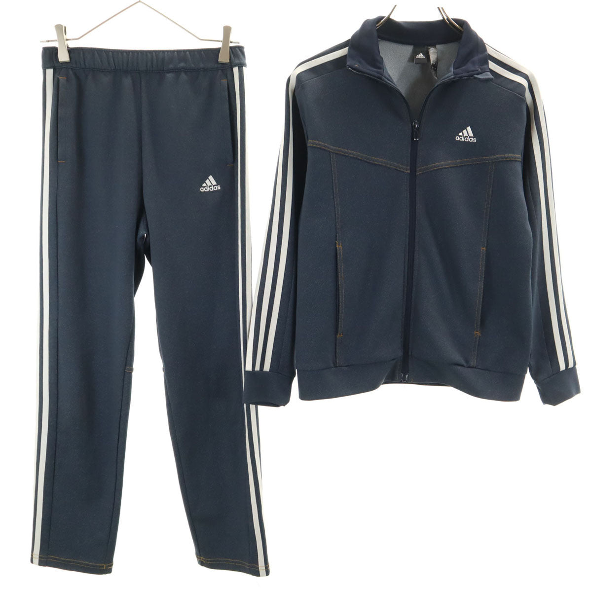 美品 adidas アディダス デニムルック トラックジャケット 上下 セットアップ 150 ネイビー ジャージ キッズ
