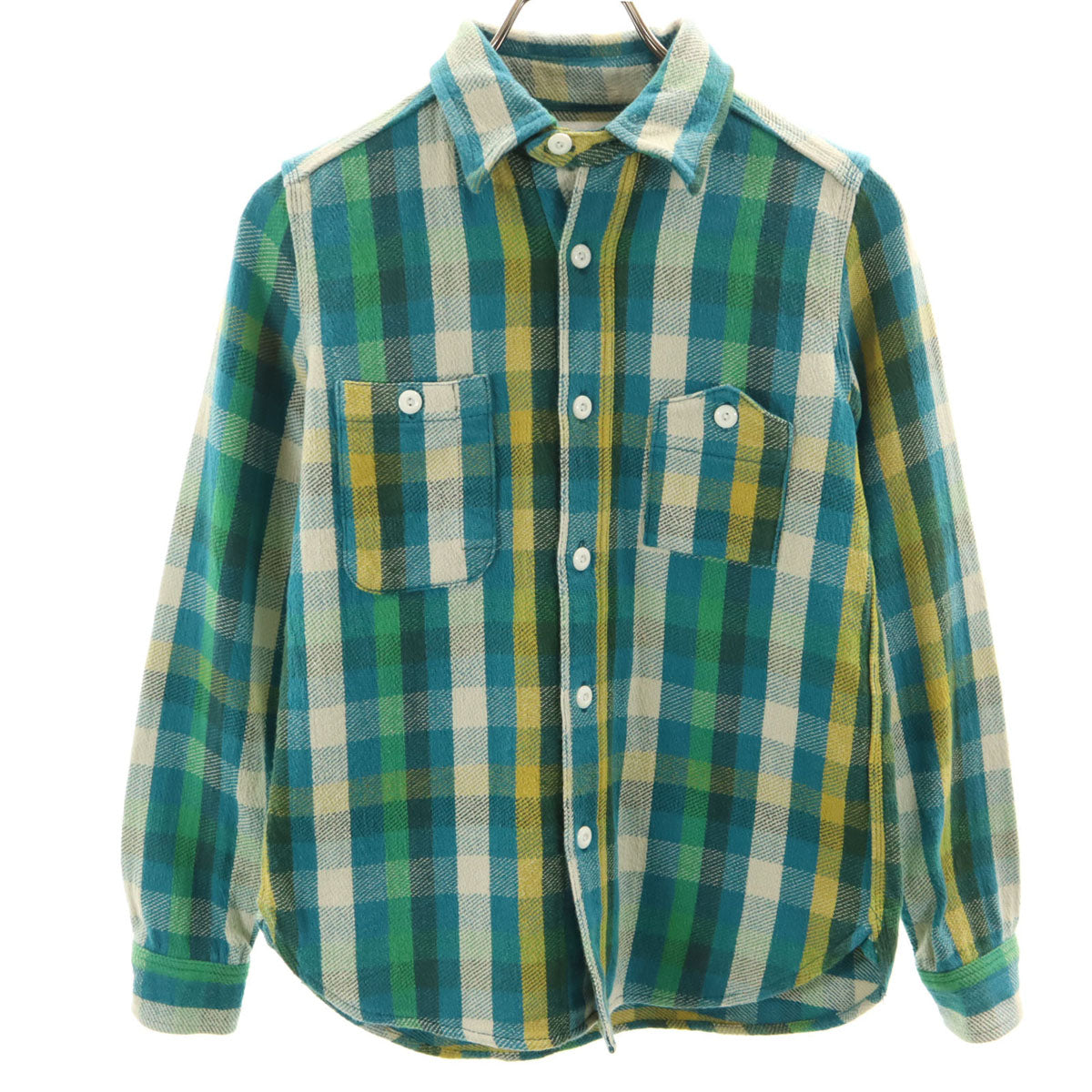 marka マーカ 日本製 チェック柄 長袖 ネルシャツ 1 青緑 レディース