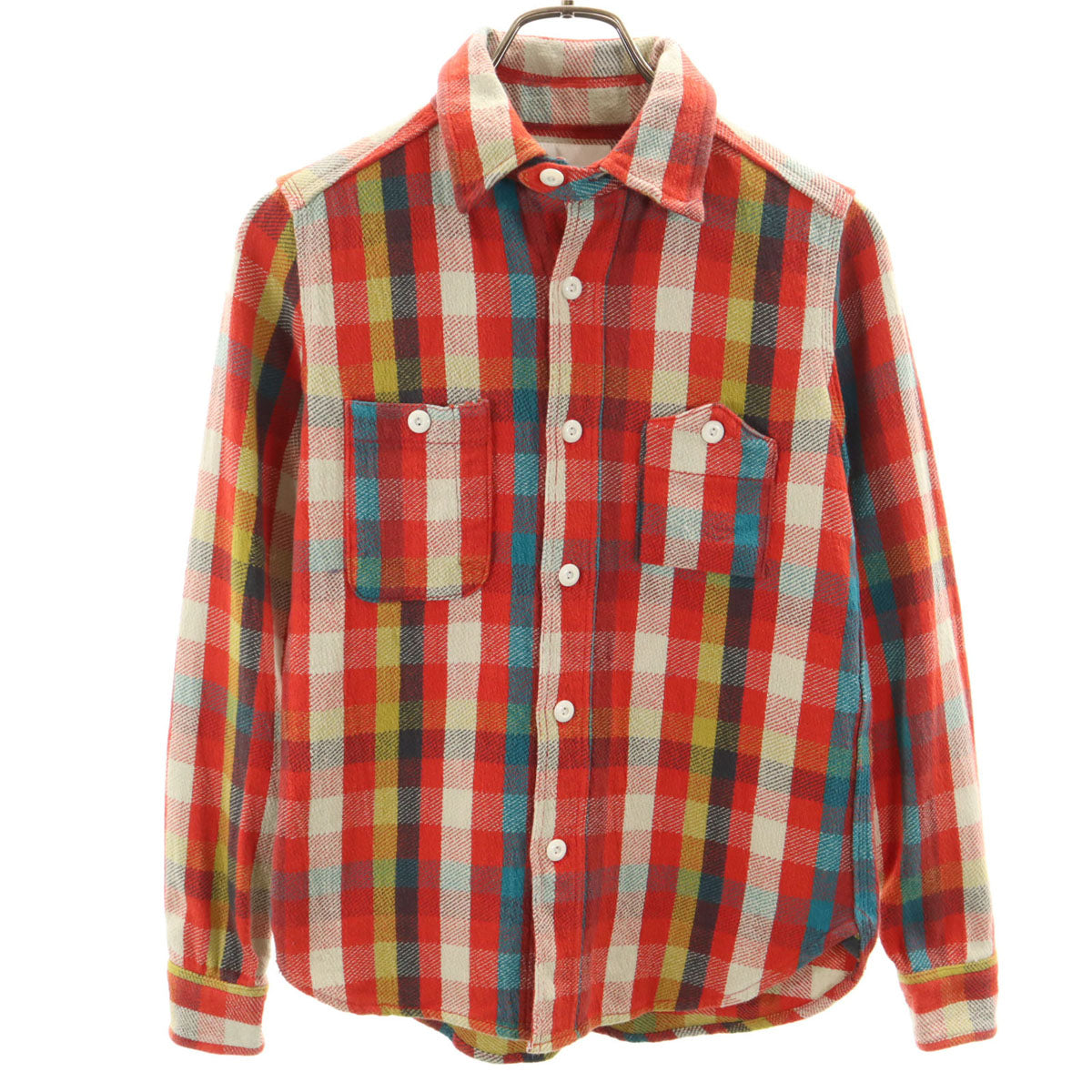 marka マーカ 日本製 チェック柄 長袖 ネルシャツ 1 朱色 レディース