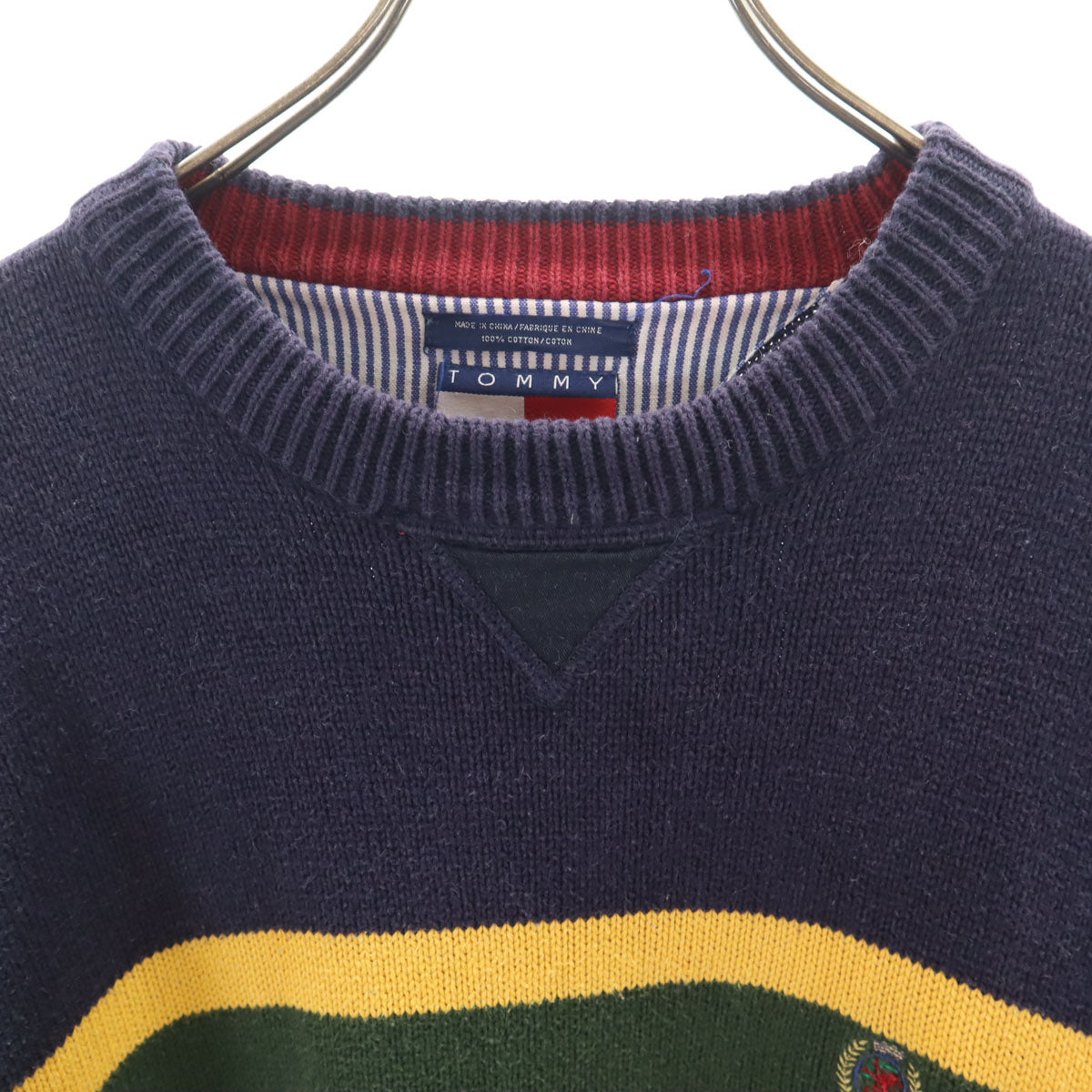 TOMMY HILFIGER トミーヒルフィガー 90s オールド ボーダー柄 長袖 ニット S ネイビー メンズ
