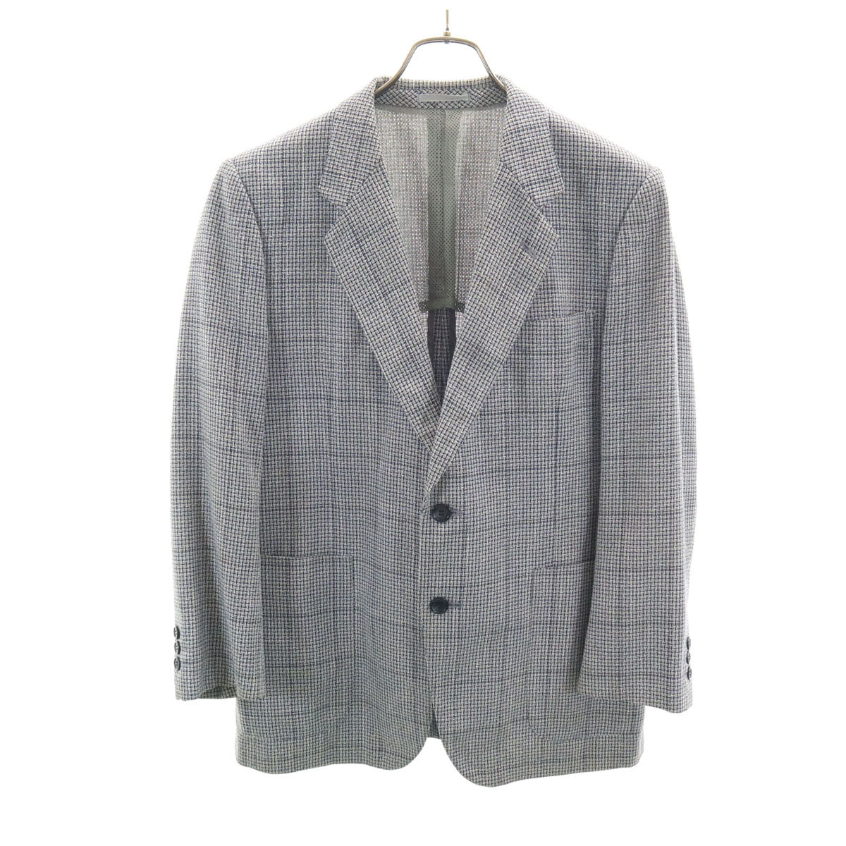 LANVIN ランバン 90s オールド チェック柄 テーラードジャケット 46-54 ネイビー アンコン メンズ