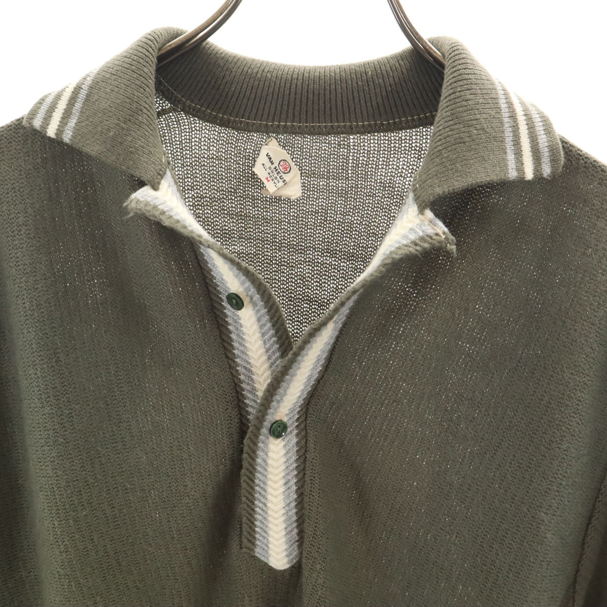 VAN HEUSEN ヴァンヒューゼン 50s ヴィンテージ 半袖 ニット ポロシャツ M オリーブ系 レディース