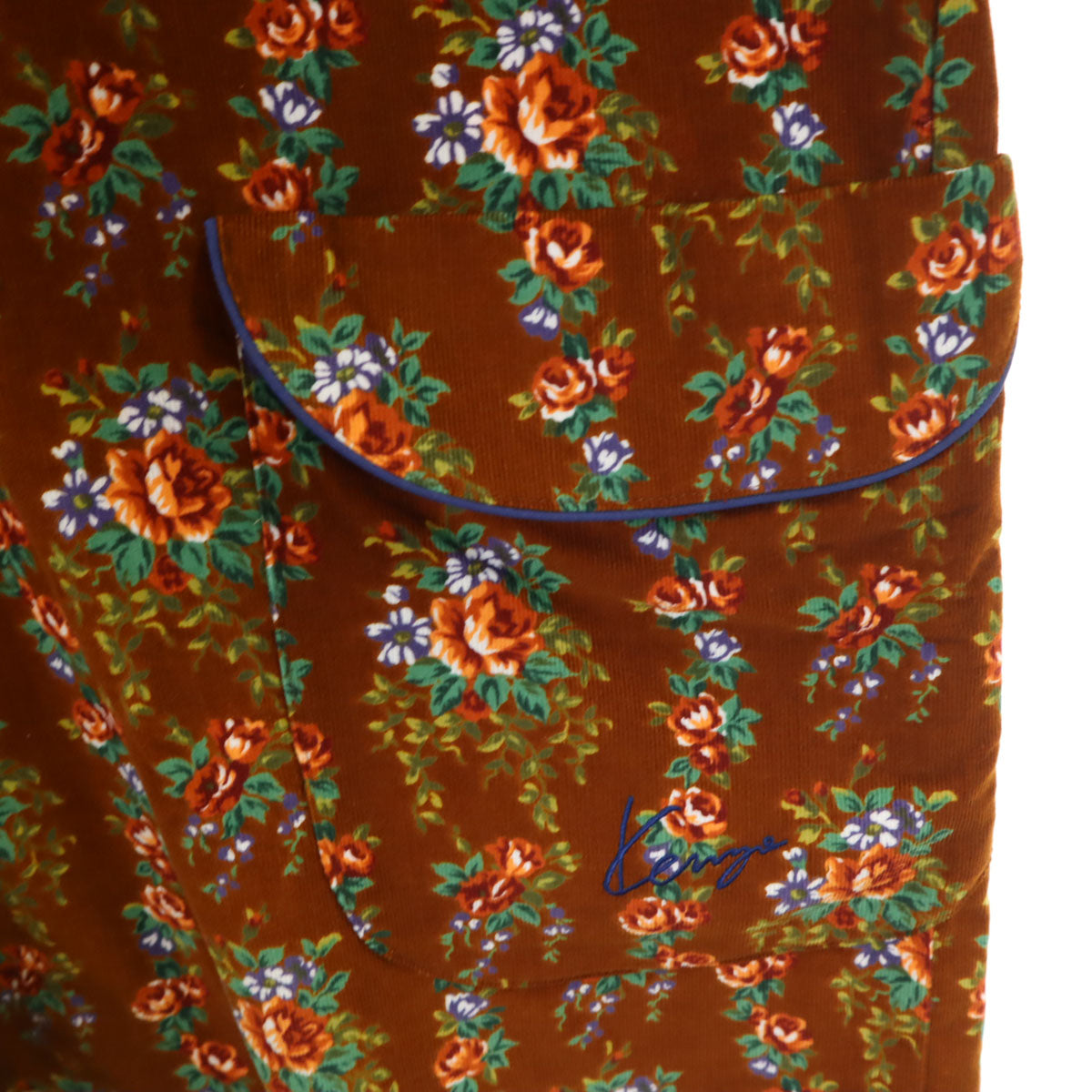 KENZO ケンゾー 90s オールド 花柄 長袖 コーデュロイ 割烹着 ウェア ブラウン エプロン レディース