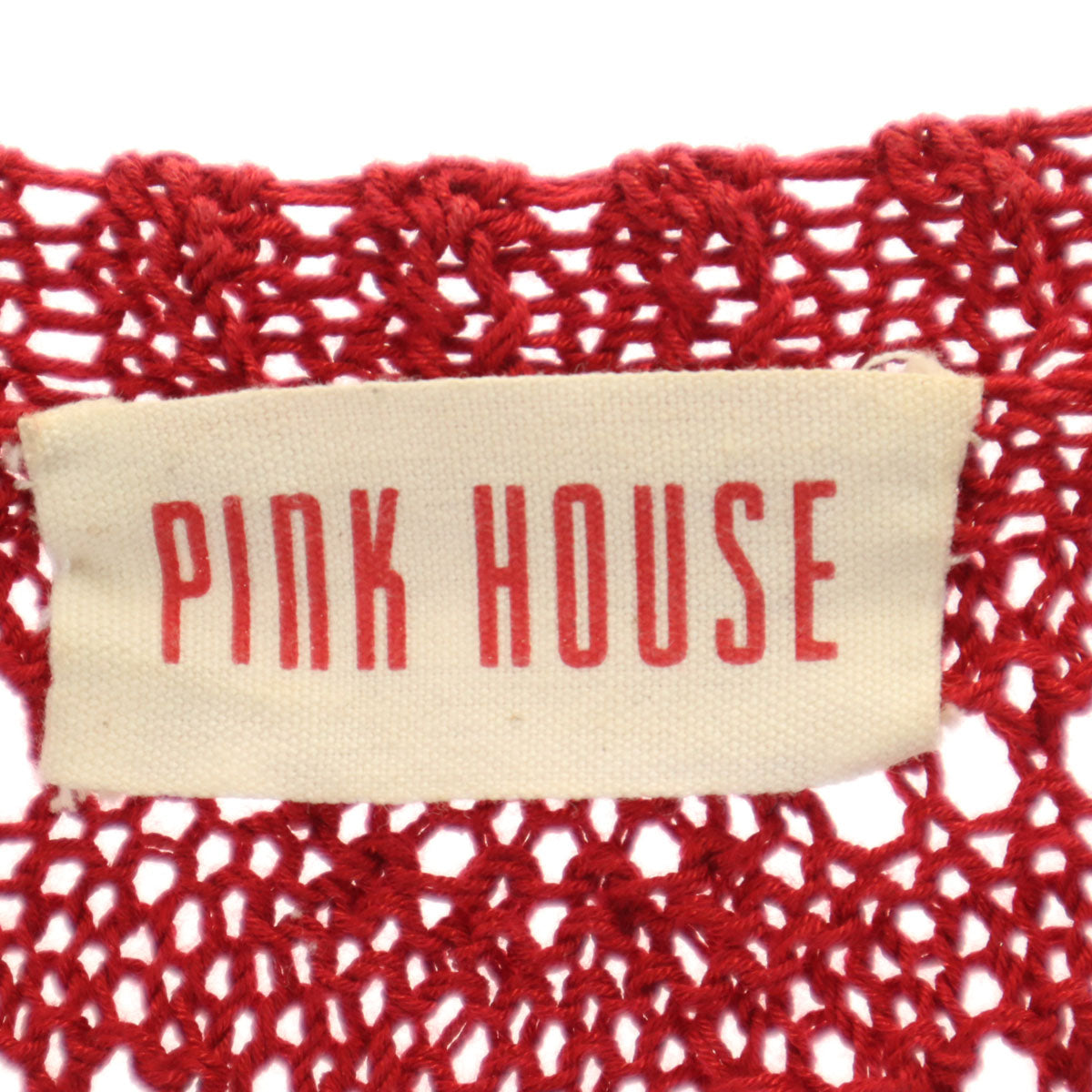 PINK HOUSE ピンクハウス 5分袖 透かし編み カーディガン レッド レディース