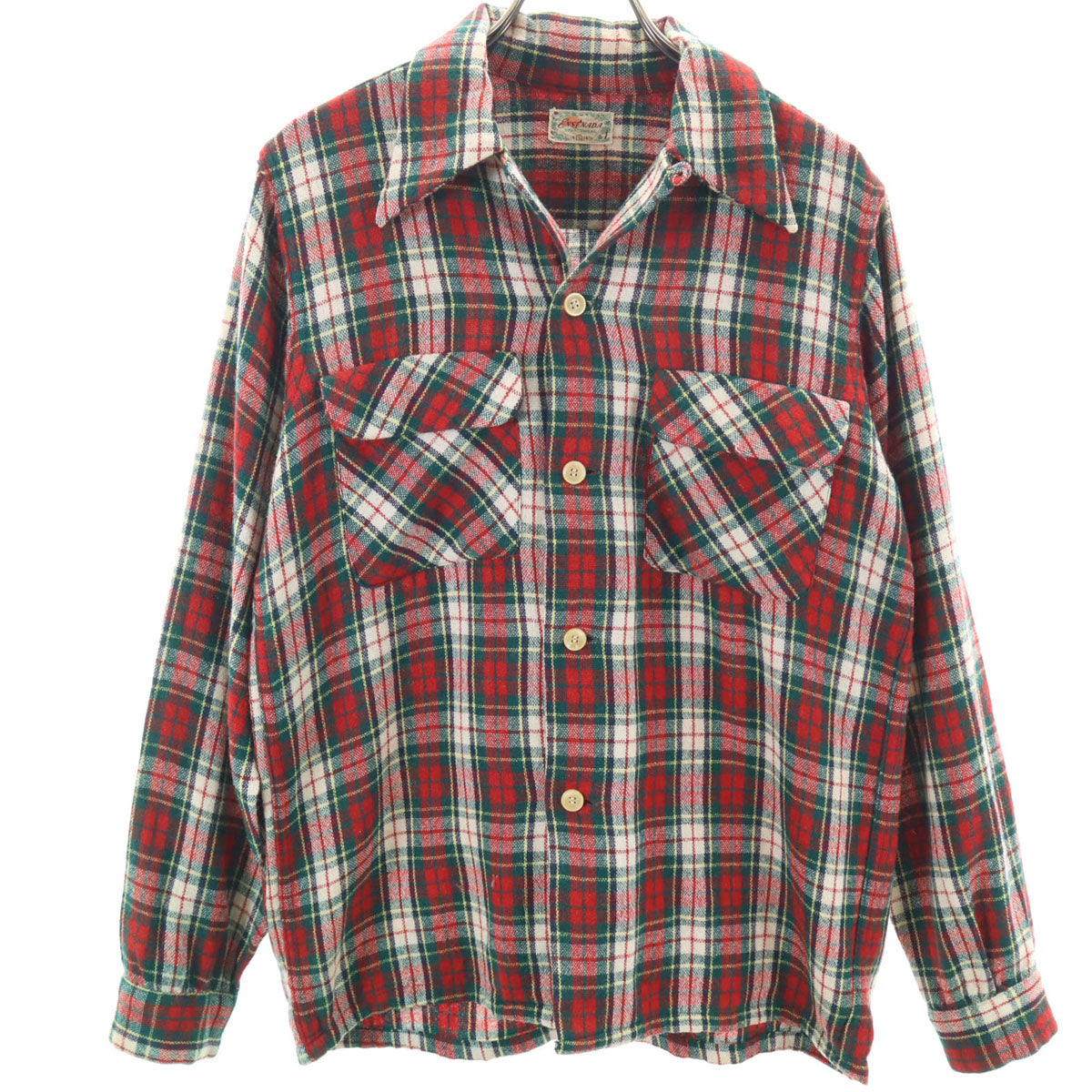 50s ヴィンテージ チェック柄 長袖 ウールシャツ S レッド メンズ