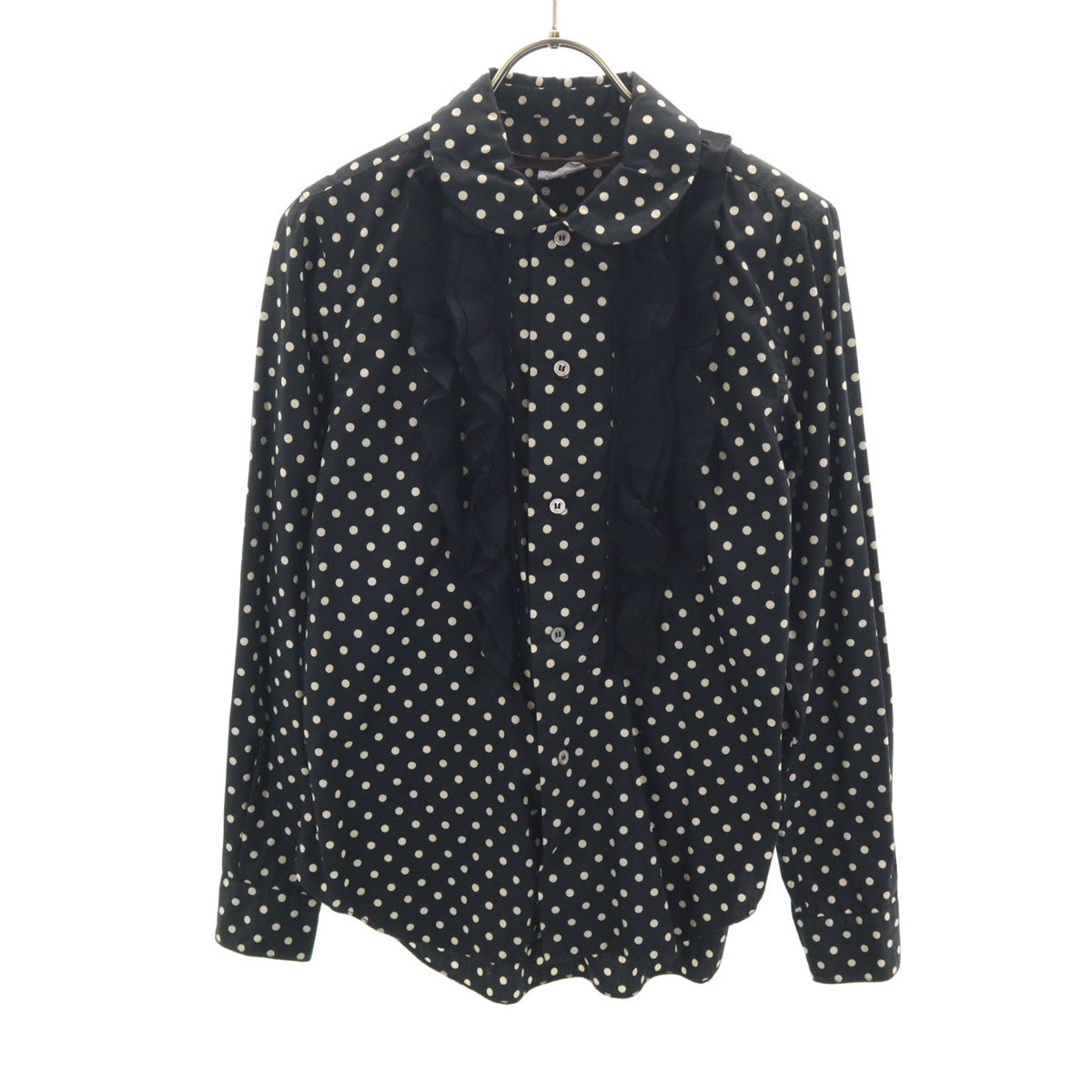 COMME des GARCONS コムデギャルソン 2010年 日本製 ドット柄 長袖 フリル ブラウス S ブラック 水玉 シャツ レディース