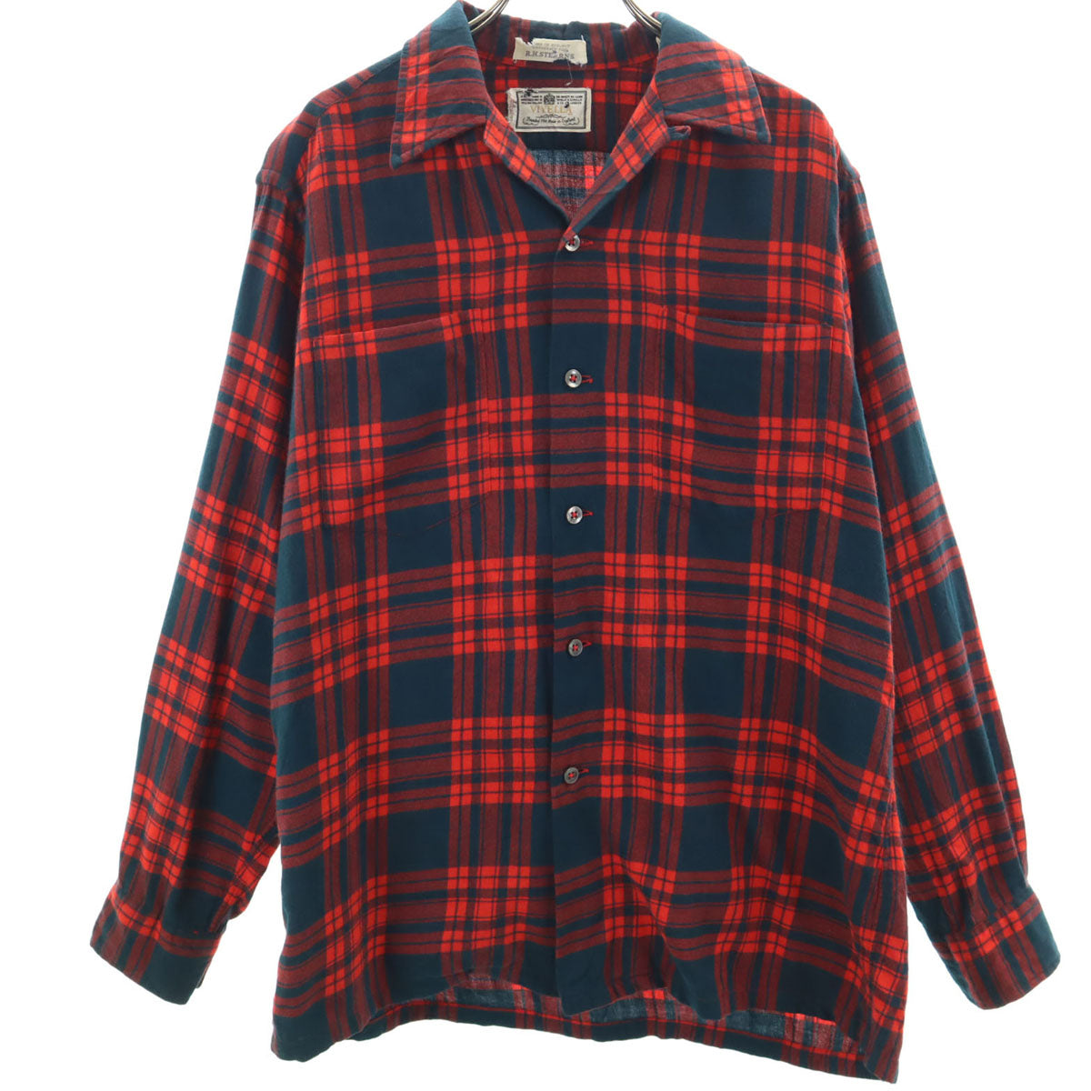 60s ヴィンテージ チェック柄 長袖 オープンカラーシャツ M レッド メンズ