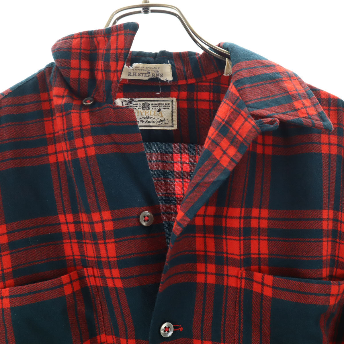 60s ヴィンテージ チェック柄 長袖 オープンカラーシャツ M レッド メンズ