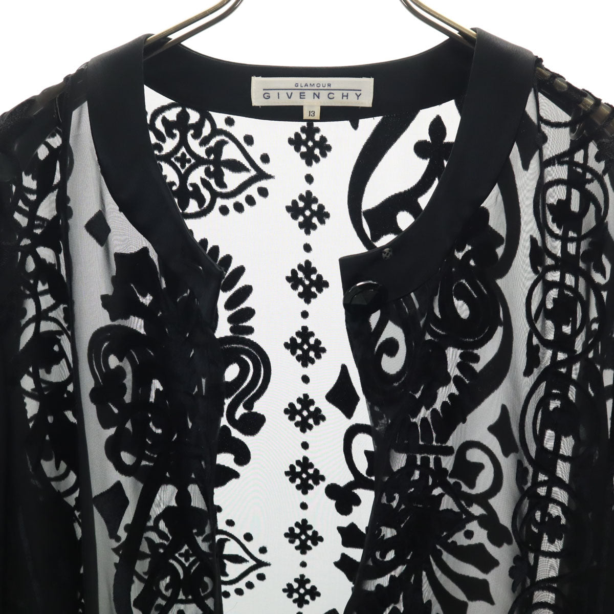 GIVENCHY ジバンシィ 90s 日本製 オールド 総柄 長袖 シースルー ロング カーディガン 13 ブラック レディース