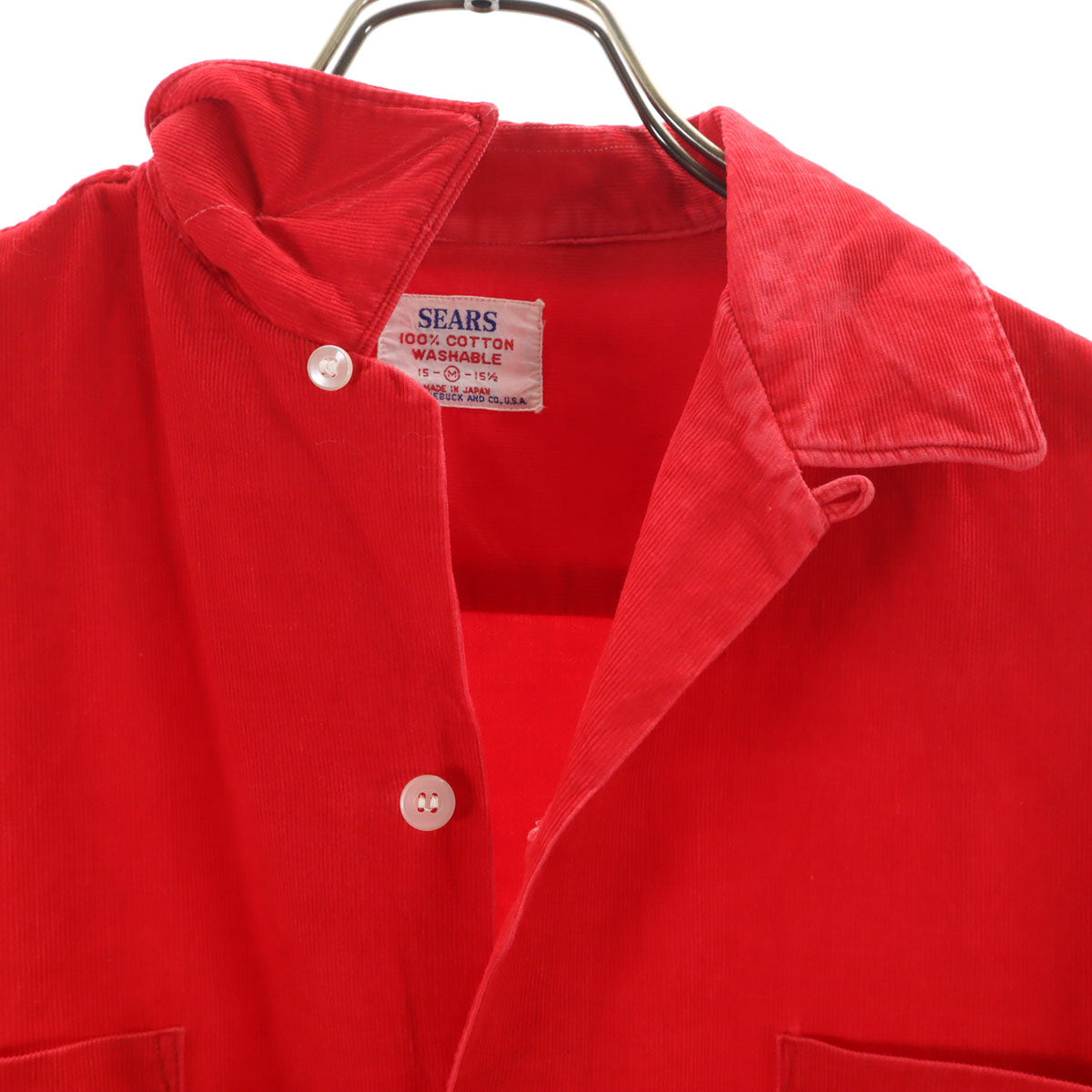 Sears シアーズ 60s ヴィンテージ 日本製 長袖 コーデュロイ オープンカラーシャツ M レッド メンズ