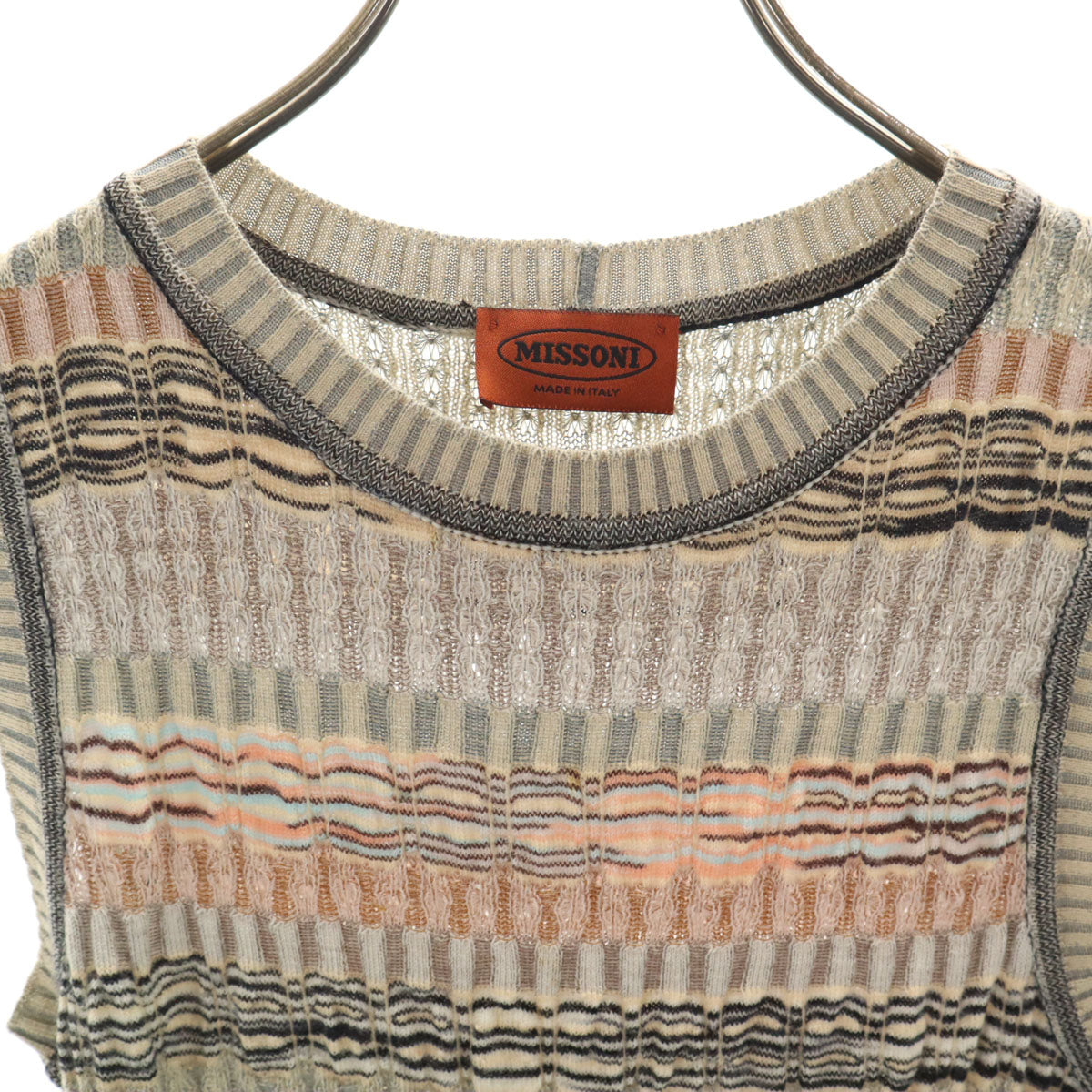 Missoni ミッソーニ ボーダー柄 ノースリーブ ニット 44 ベージュ レディース