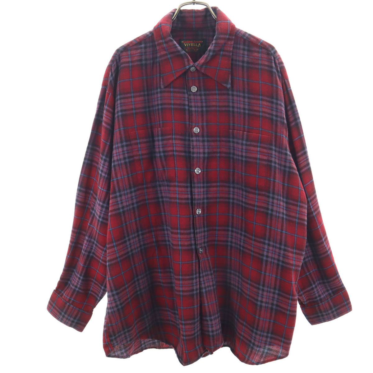 70s ヴィンテージ ウールブレンド チェック柄 長袖 ウールシャツ XL レッド メンズ