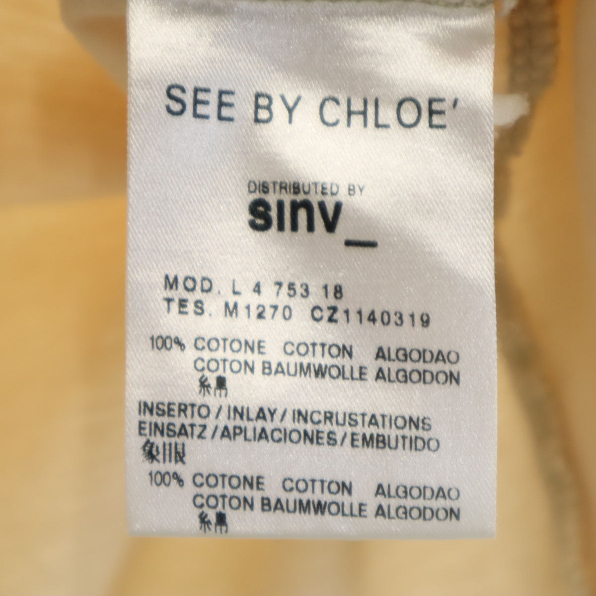 SEE BY CHLOE シーバイクロエ 7分袖 Tシャツ 40 ペールオレンジ ロンT レディース