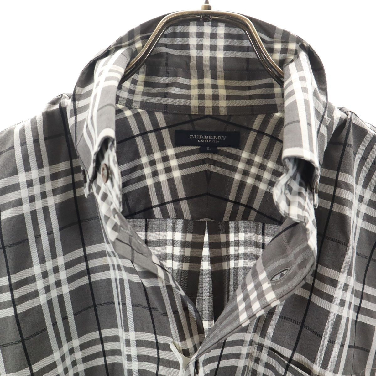 BURBERRY LONDON バーバリーロンドン 日本製 チェック柄 長袖 ボタンダウンシャツ L グレー 三陽商会 メンズ