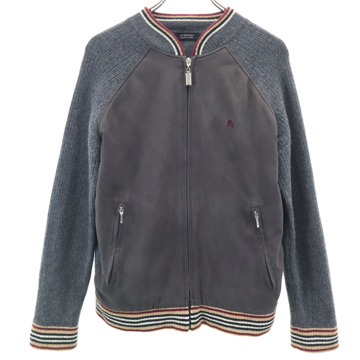 BURBERRY BLACK LABEL バーバリーブラックレーベル 切替 ニット ジップジャケット 2 グレー 三陽商会 メンズ