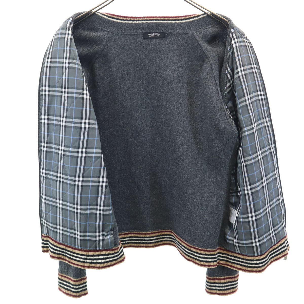 BURBERRY BLACK LABEL バーバリーブラックレーベル 切替 ニット ジップジャケット 2 グレー 三陽商会 メンズ