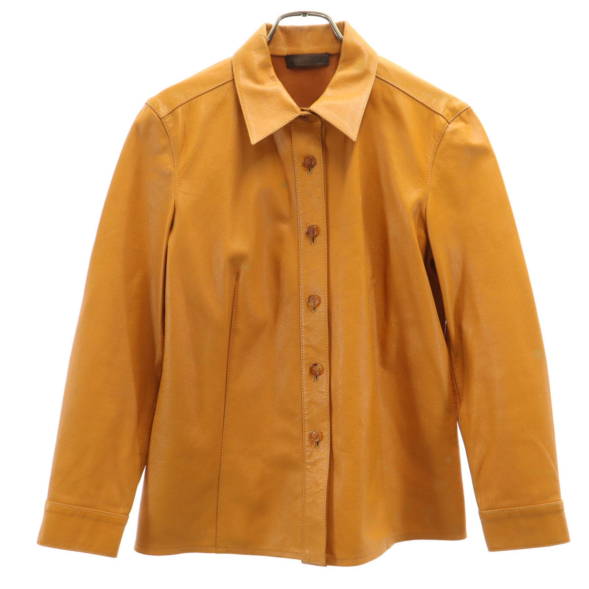 PRADA プラダ イタリア製 長袖 本革レザー シャツ 44 オレンジブラウン レディース
