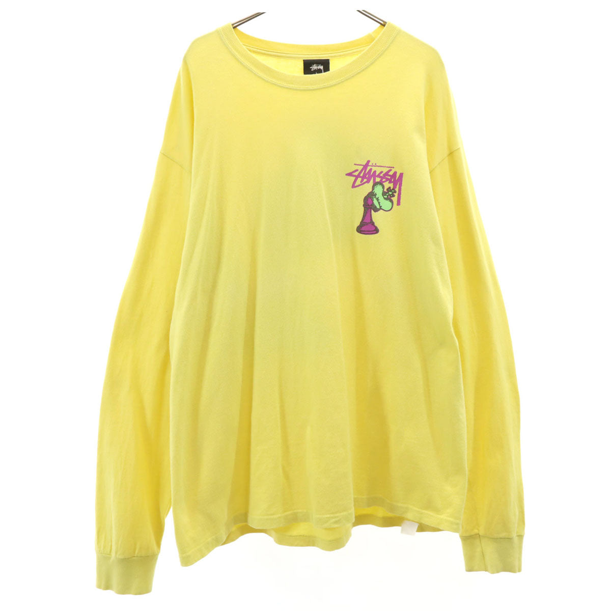 STUSSY ステューシー バックプリント 長袖 Tシャツ L イエロー ロンT メンズ