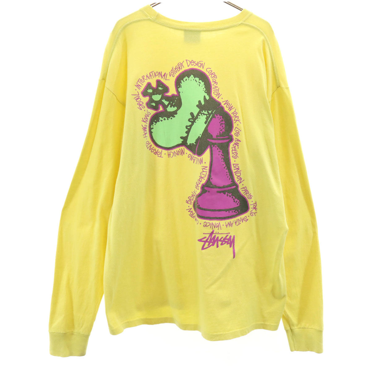 STUSSY ステューシー バックプリント 長袖 Tシャツ L イエロー ロンT メンズ