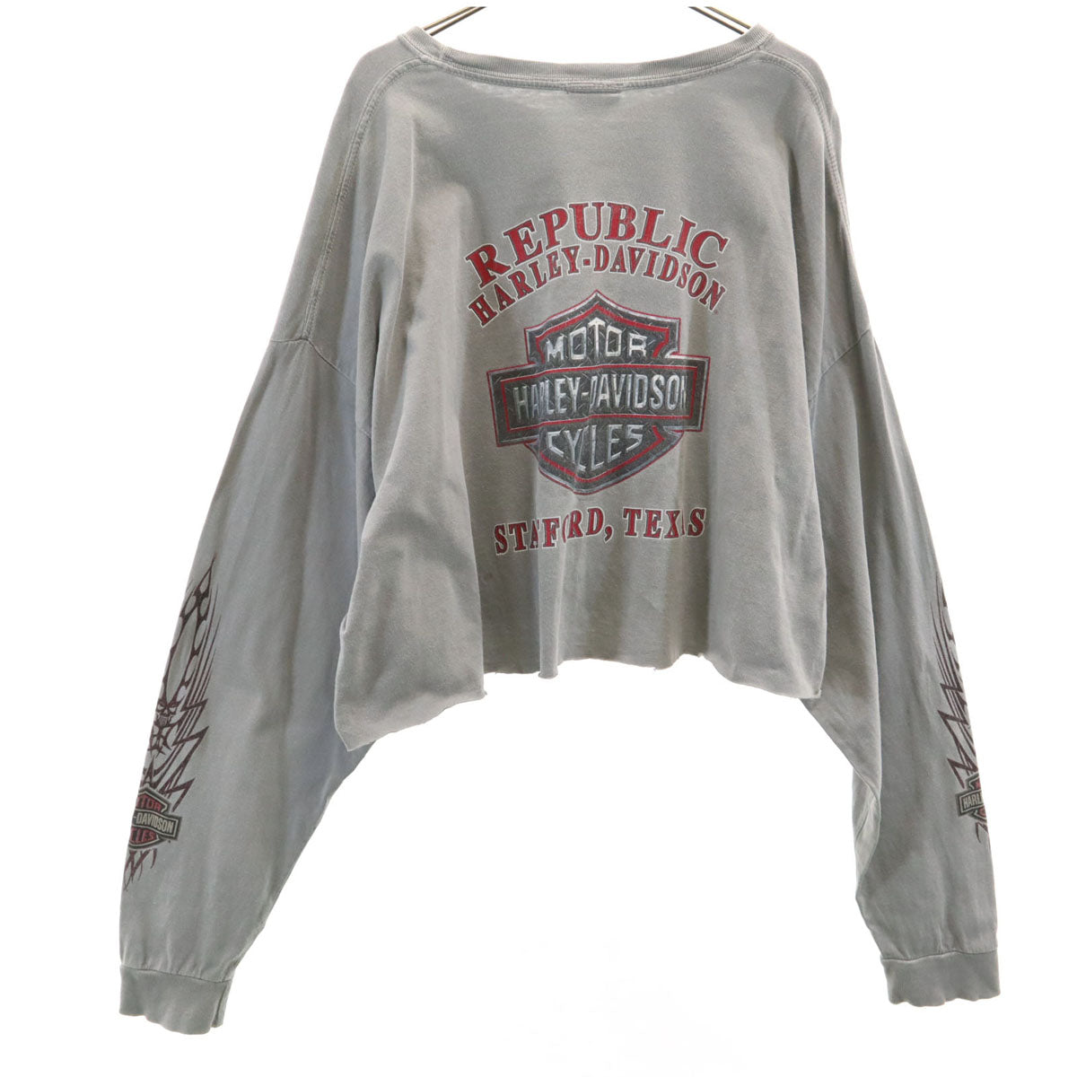 HARLEY DAVIDSON ハーレーダビッドソン 長袖 ショート丈 Tシャツ 2XL グレー ロンT レディース