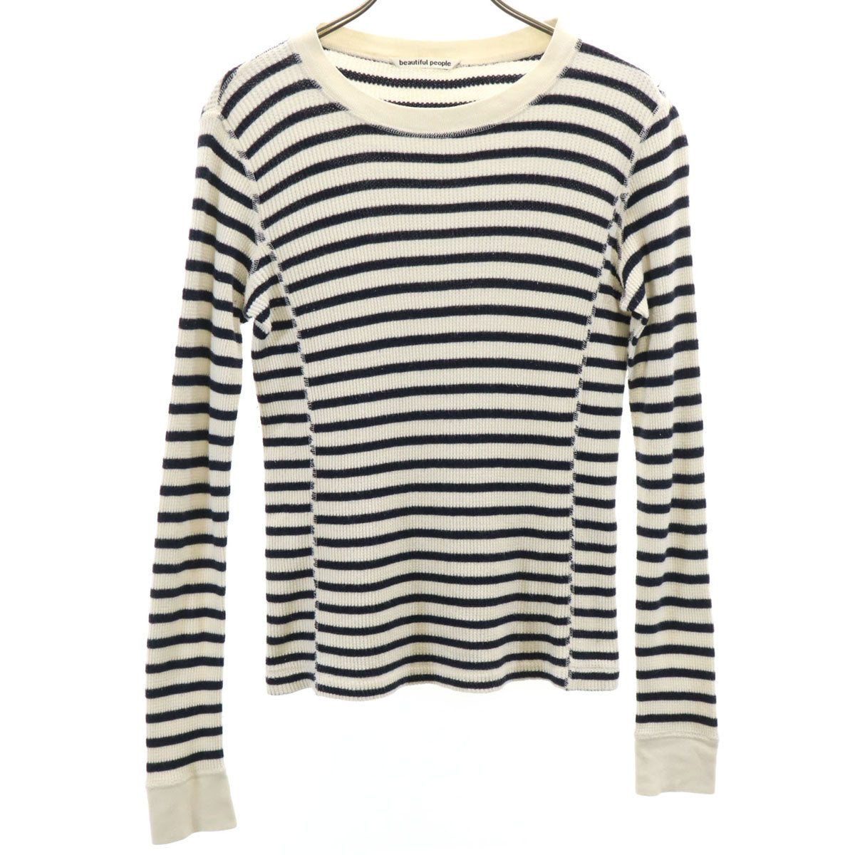 beautiful people ビューティフルピープル 日本製 ボーダー柄 長袖 サーマル Tシャツ XS アイボリー レディース