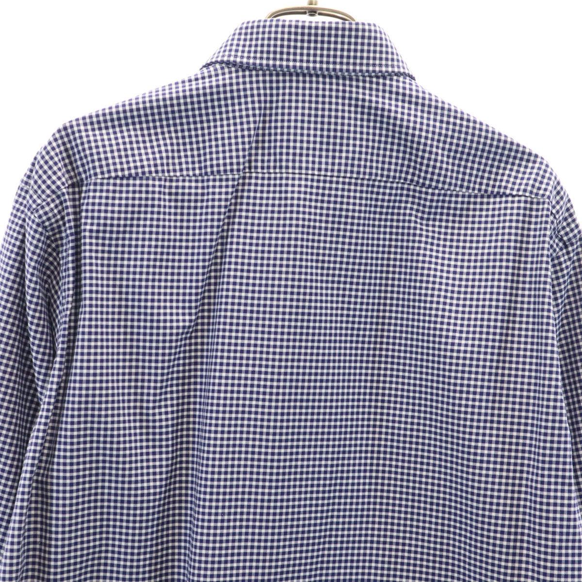 美品 BOSS HUGO BOSS ボスヒューゴボス ギンガムチェック 長袖 コットンシャツ 40 ネイビー メンズ