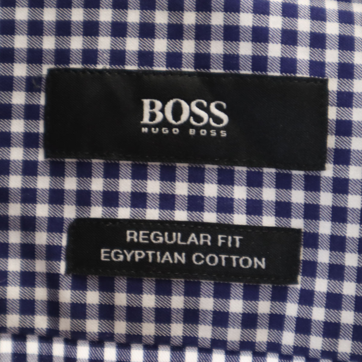 美品 BOSS HUGO BOSS ボスヒューゴボス ギンガムチェック 長袖 コットンシャツ 40 ネイビー メンズ