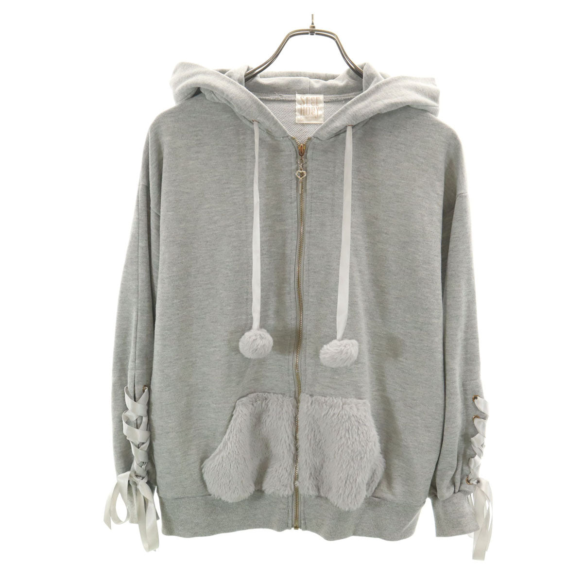 Secret Honey シークレットハニー 長袖 うさ耳 スウェット ジップパーカー グレー レディース