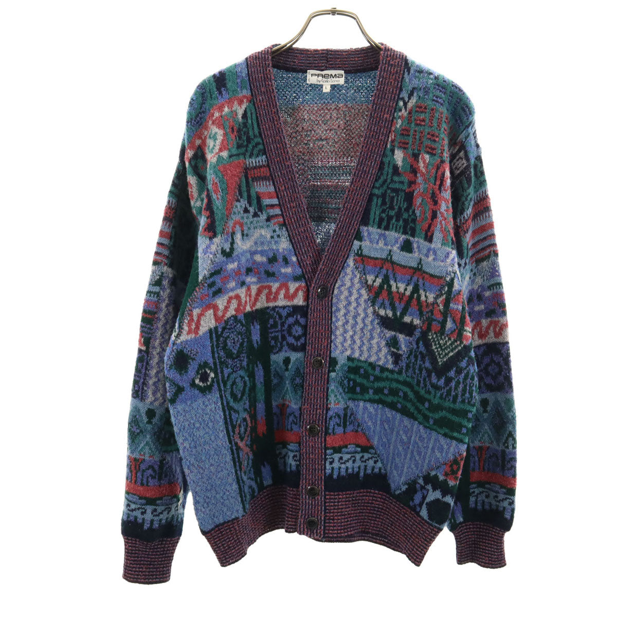 PREMA by CailoLana 90s イタリア製 オールド 総柄 長袖 Vネック ニットカーディガン L マルチ メンズ
