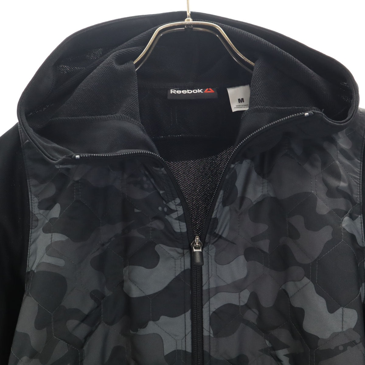 未使用 Reebok リーボック カモフラ柄切替 長袖 ジップパーカー 上下 セットアップ M/L ブラック ジャージ メンズ