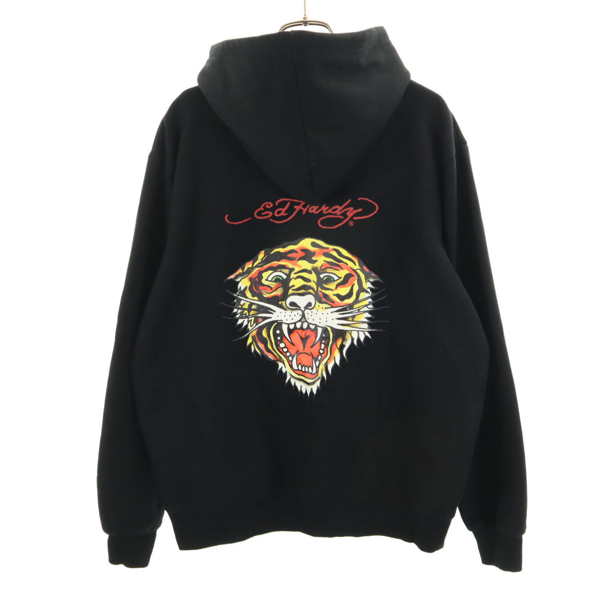 EdHardy エドハーディー バックプリント 長袖 スウェットパーカー M 黒 プルオーバー 裏起毛 メンズ