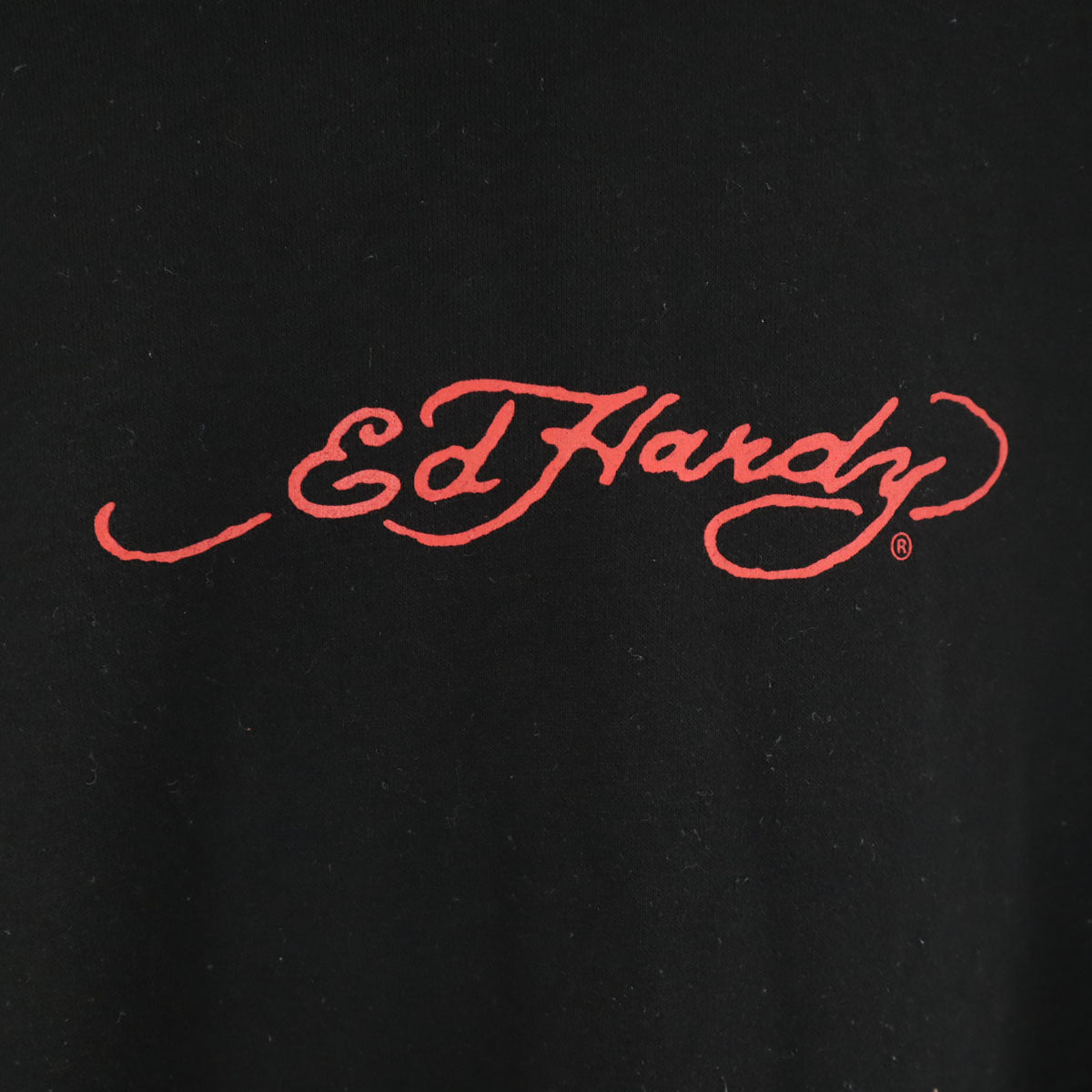 EdHardy エドハーディー バックプリント 長袖 スウェットパーカー M 黒 プルオーバー 裏起毛 メンズ