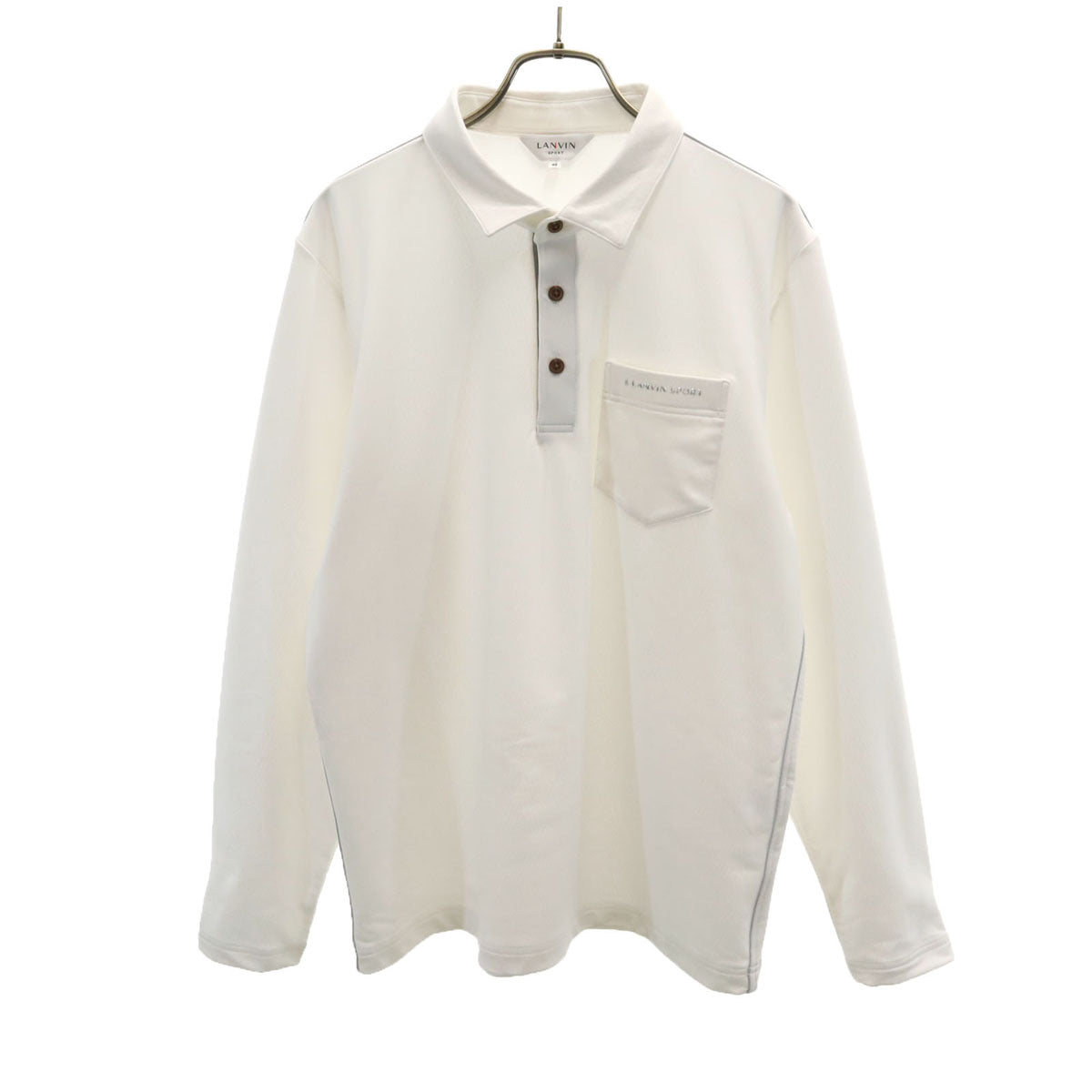LANVIN SPORT ランバンスポール 日本製 総柄 長袖 ポロシャツ 40 ホワイト メンズ