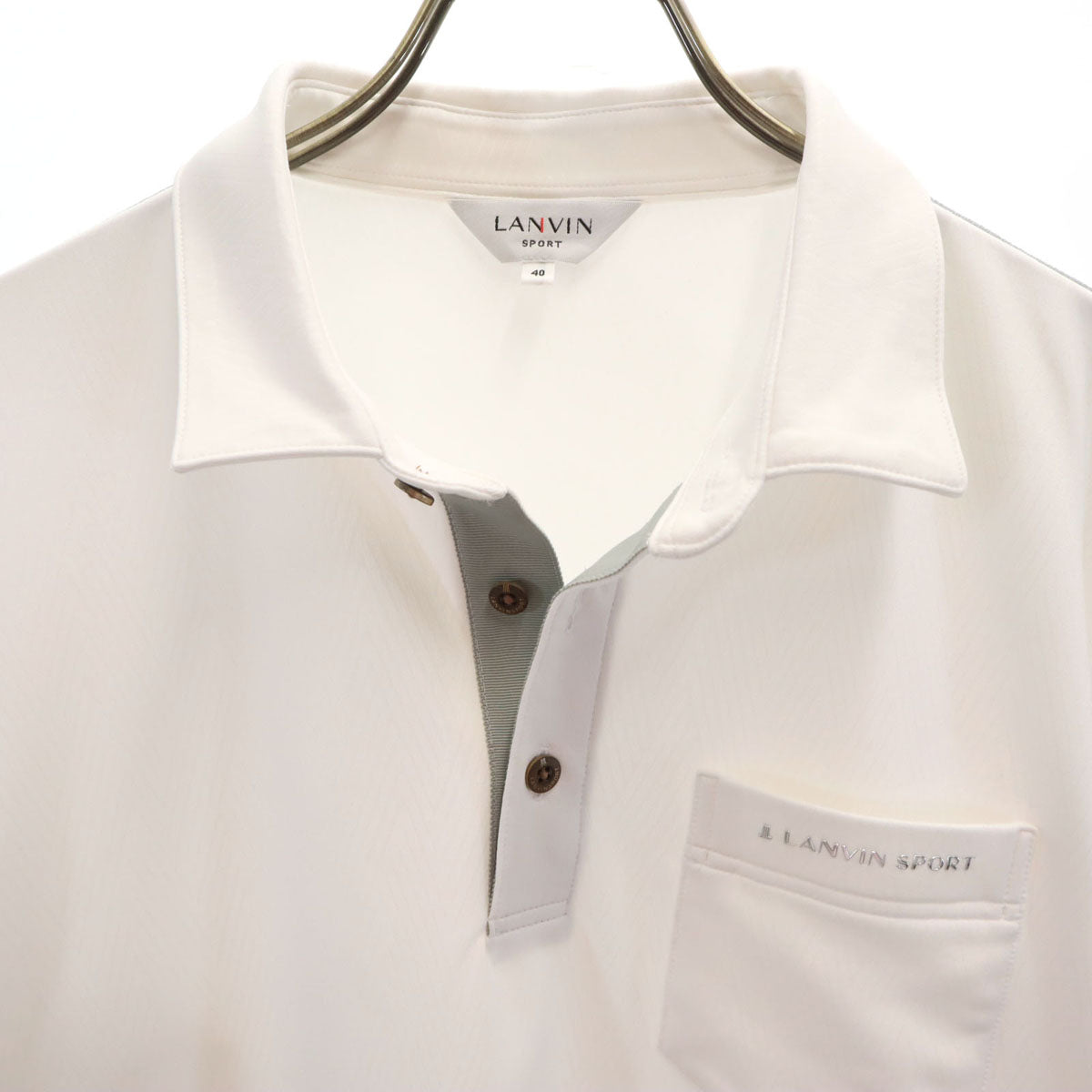 LANVIN SPORT ランバンスポール 日本製 総柄 長袖 ポロシャツ 40 ホワイト メンズ