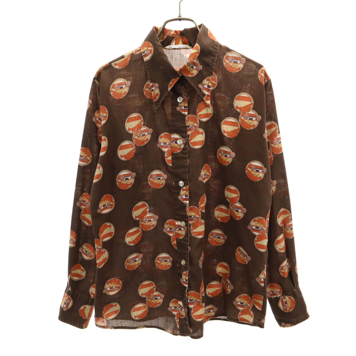 Miss Fashionality 70s 80s ヴィンテージ 総柄 長袖 シャツ ブラウン レディース