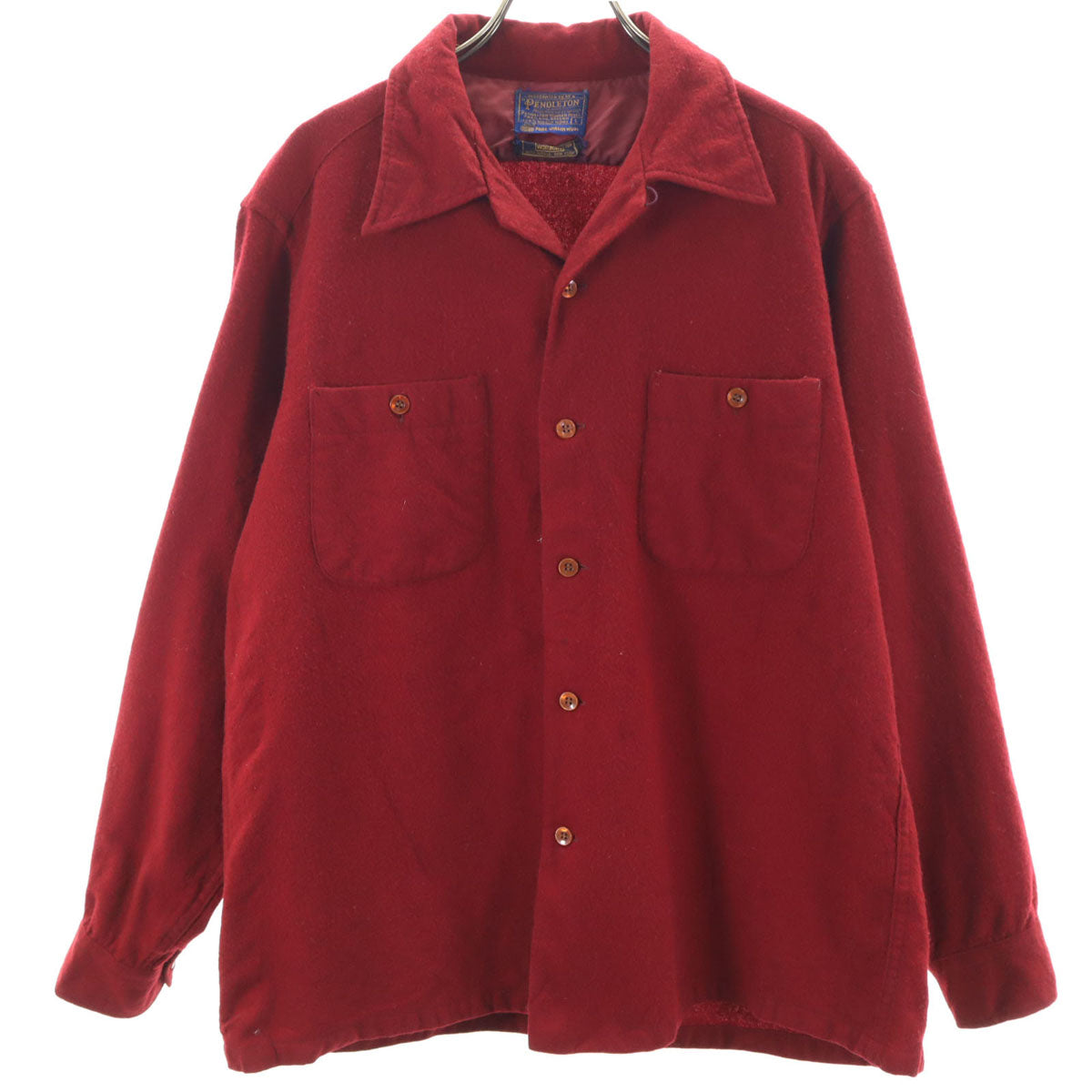 PENDLETON ペンドルトン 60s 70s wallachs別注 ヴィンテージ 長袖 オープンカラーシャツ L ボルドー メンズ
